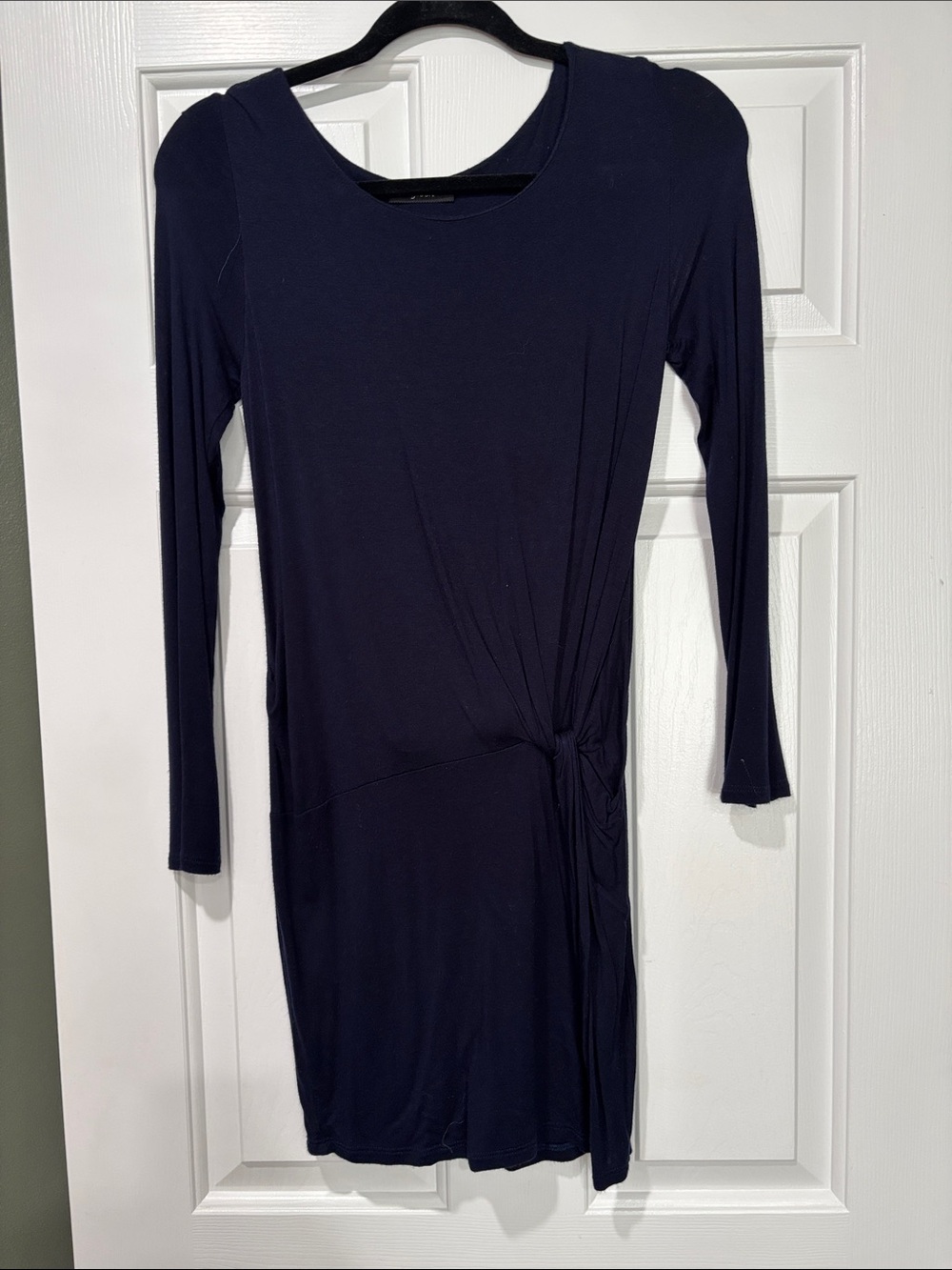 Long Sleeve Navy Knot-Detail Dress